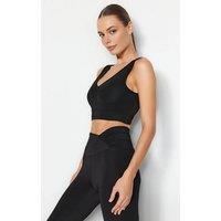 WOVCOR Women's Padded V-Neck Wide Strap Longline Sports Bra in Black | Size: XL