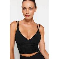 WOVCOR Women's Double Strap V-Neck Ruched Longline Sports Bra in Black | Size: XL