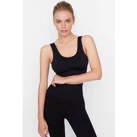 WOVCOR Women's Seamless Scoop Neck Wide Strap Supportive Sports Bra in Black | Size: Medium/Large