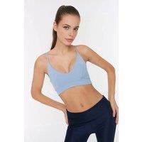 WOVCOR Women's Plunge V-Neck Thin Strap Supportive Sports Bra in Light Blue | Size: Large