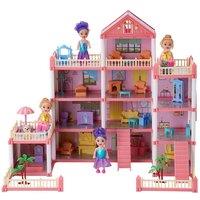 Living and Home Role Play Dollhouse Playset for Kids in Pink