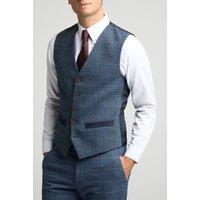 Antique Rogue Men's Slim Fit Check Tweed Waistcoat in Blue | Size: 50R