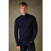 French Connection Men's 1/2 Zip Knitted Jumper in Dark Blue | Size: Medium