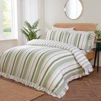 Rapport Home Maya Stripe Polycotton Reversible Duvet Cover Set with Pillowcase in Green | Size: King