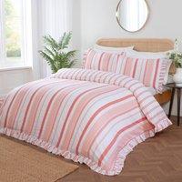 Rapport Home Maya Stripe Polycotton Reversible Duvet Cover Set with Pillowcase in Pink | Size: King