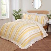 Rapport Home Maya Stripe Polycotton Reversible Duvet Cover Set with Pillowcase in Yellow | Size: King