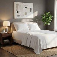 Snug City Soft Plain Brushed Cotton Fitted Flat Sheet Matching Pillowcases Set in White | Size: Single