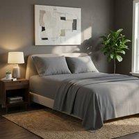 Snug City Soft Plain Brushed Cotton Fitted Flat Sheet Matching Pillowcases Set in Grey | Size: Single