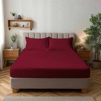 Snug City Microfibre Soft Touch Fitted Sheet 25cm Skirt Plain Dyed Bed Linen in Red | Size: Small Single