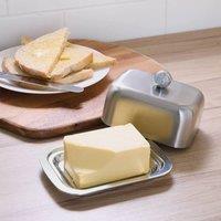 Basilico Stainless Steel Butter Dish with Double-Walled Insulation in Metallic Silver