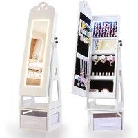 Costway Kids Jewelry Armoire Cabinet 360 Swivel Jewelry Organizer w/ Mirror in White