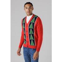 Tokyo Laundry Men's Festive Jacquard V-Neck Cardigan in Red | Size: Medium