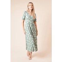 Dorothy Perkins Women's Khaki Ditsy Print Short Sleeve Jersey Midi Dress | Size: 18