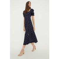 Dorothy Perkins Women's Navy Spot Sweetheart Neckline Midi Dress | Size: 12