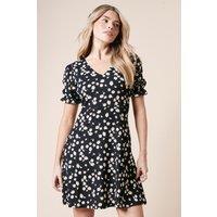 Dorothy Perkins Women's Daisy V Neck Short Sleeve Mini Jersey Dress in Black | Size: 18
