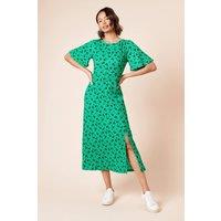 Dorothy Perkins Women's Green Floral Angel Sleeve Jersey Midi Dress | Size: 18