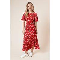 Dorothy Perkins Women's Petite Red Floral Angel Sleeve Midi Dress in Pink | Size: 16