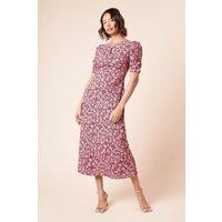 Dorothy Perkins Women's Short Sleeve Multi Floral Keyhole Jersey Midi Dress in Pink | Size: 12