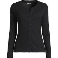 Lands' End Women's Long Sleeve Micro Rib Buttonfront Top in Black | Size: 16-18