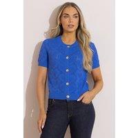 Klass. Women's Short Sleeve Heart Knitted Cardigan in Cobalt | Size: XL