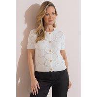 Klass. Women's Short Sleeve Heart Knitted Cardigan in Ivory | Size: XL