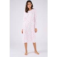 Damart Women's Comfy Long Sleeve Floral Jersey Nightdress in Soft White | Size: Large