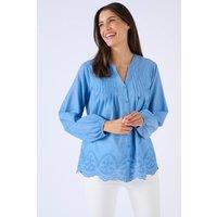 Damart Women's Broderie Anglaise Cotton Summer Blouse Lightweight Top in Blue | Size: 24