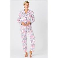 Damart Women's Floral Jersey Pyjama Set - Soft, Breathable Two-Piece Sleepwear in White | Size: 2XL