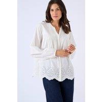 Damart Women's Broderie Anglaise Cotton Summer Blouse Lightweight Top in Off-White | Size: 12