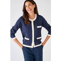 Damart Women's Smart Casual Stylish Contrast-Trim Cardigan in Navy | Size: 22-24
