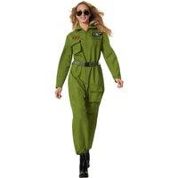 tectake Fighter Pilot Costume - Women's Fancy Dress, Olive Green, Military Ins in Green | Size: 2XL