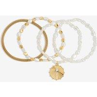 Mood Women's Gold Plated Pearl Charm Stretch Bracelet - Pack of 4