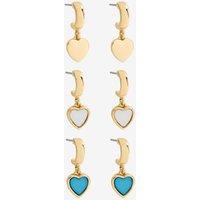 Mood Women's Gold Plated Blue Enamel & Mother of Pearl Heart Earrings - Pack of 3