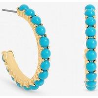 Mood Women's Gold Plated & Blue Bead Hoop Earrings in Turquoise
