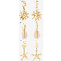 Mood Women's Gold Plated Real Shell Charm Earrings - Pack of 3