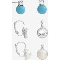 Mood Women's Silver Plated Crystal & Pearl Charm Hoops - Pack of 3