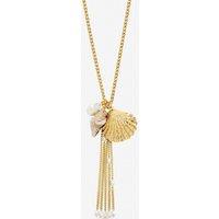 Mood Women's Gold Plated Tassel & Shell Long Necklace in Natural