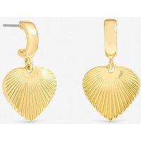 Inicio Women's Gold Plated Diamond Cut Heart Charm Huggie Earings - Gift Pouch