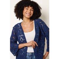 Blue Vanilla Women's Navy Crochet Tie Front Cardigan | Size: S/M
