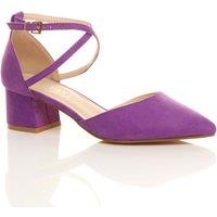 AJVANI Women's Mid Block Heel Crossed Strap Pointed Toe Faux Suede 2 Part Heels in Purple | Size: 7