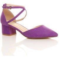 AJVANI Women's Mid Block Heel Crossed Strap Pointed Toe Faux Suede 2 Part Heels in Purple | Size: 8