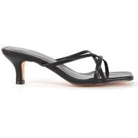 XY London Women's 'Dream' Strappy Square Toe Kitten Heel Slip on Mule Sandals in Black | Size: 8