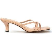 XY London Women's 'Dream' Strappy Square Toe Kitten Heel Slip on Mule Sandals in Nude | Size: 5