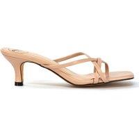 XY London Women's 'Dream' Strappy Square Toe Kitten Heel Slip on Mule Sandals in Nude | Size: 6