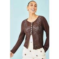 Yumi Women's Brown Flower Crochet Button Up Cardigan | Size: Large