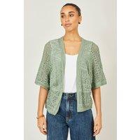 Yumi Women's Crochet Edge To Edge 3/4 Sleeve Cardigan in Green | Size: Large