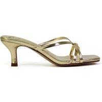 XY London Women's 'Dream' Strappy Square Toe Kitten Heel Slip on Mule Sandals in Metallic Gold | Size: 4
