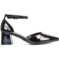 XY London Women's 'Evie' Low Block Heel Court Shoes With Pointed Toe in True Black | Size: 5