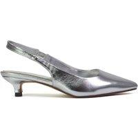 XY London Women's 'Avalone' Pointed Toe Sling Back Kitten Heel Sandals in Metallic Silver | Size: 4