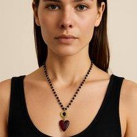 Luxe Tones Women's Scarlett Luxe 18k Gold Plated Baroque Heart Statement Necklace in Black